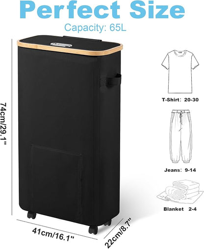 Vincona Laundry Basket with Wheels, Tall Dirty Clothes Hamper on Wheels - Image 2