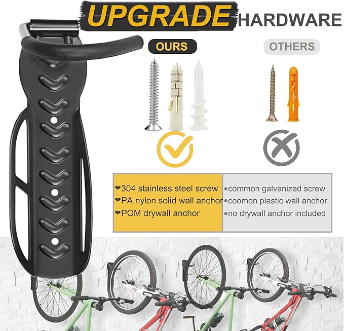 Bike Rack for Garage Wall Mount 4 Pack Vertical Bike Hooks Bicycle Hanging - Image 3