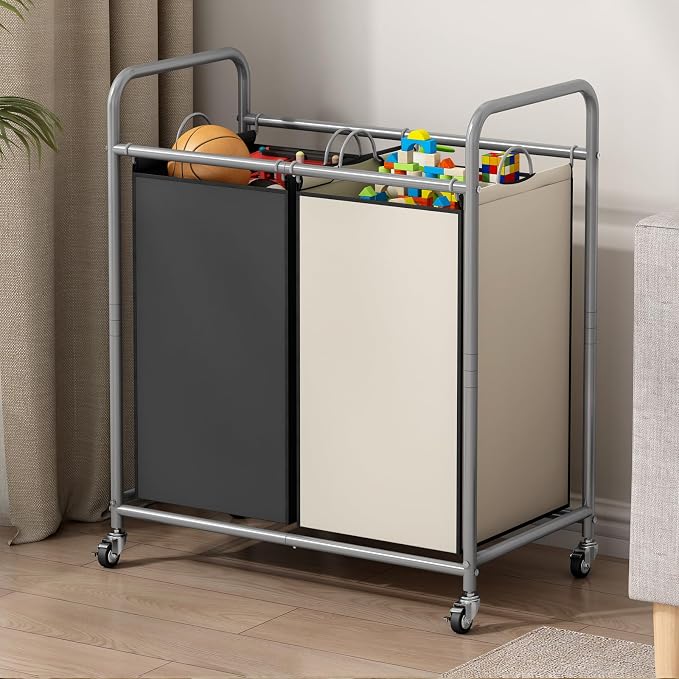 SUOERNUO Laundry Sorter Basket 2 Bag Laundry Hamper Cart - Image 4