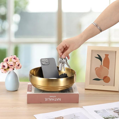 8.3" Golden Key Bowl for Entryway Table Decorative Bowl for Keys | Round Fruit - Image 5