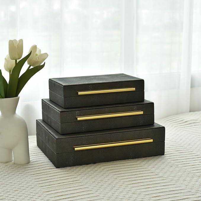 Faux Shagreen Leather Jewelry Storage Boxes Set of 3 - Image 5