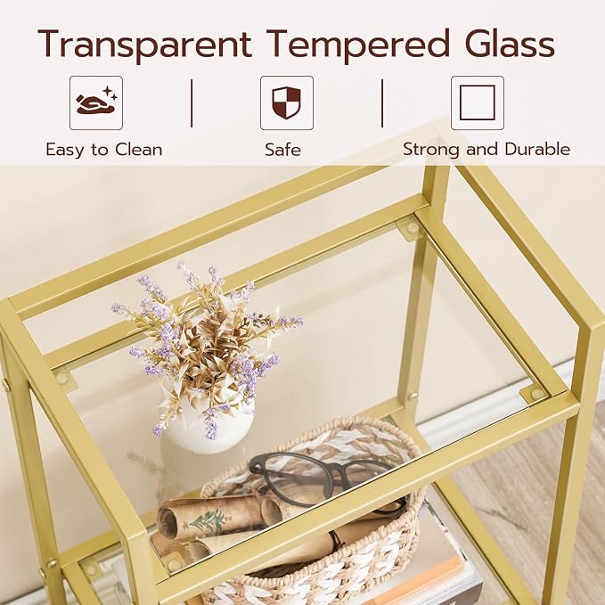 HOOBRO Gold Glass Shelf Stand, 3 Tier Standing Shelf Unit, Bathroom Organizer - Image 7