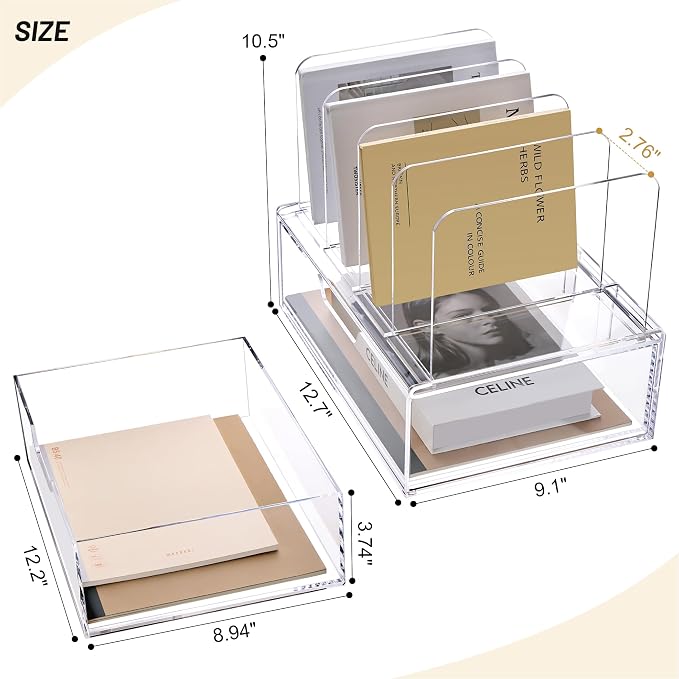 YUXUN Desk Organizer with Drawers, Acrylic File Organizer with 4 Vertical File - Image 4