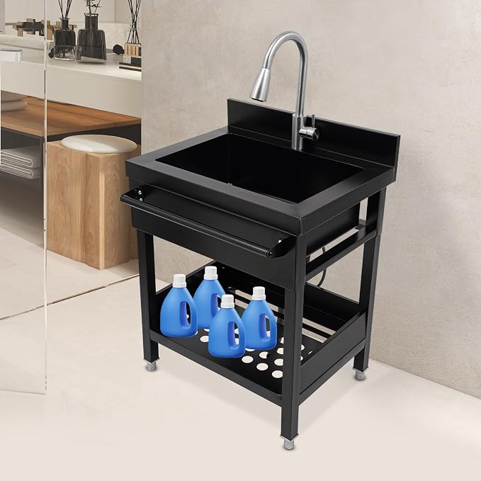 Stainless Steel Utility Sink, Free Standing Single Bowl Kitchen Sink - Image 7