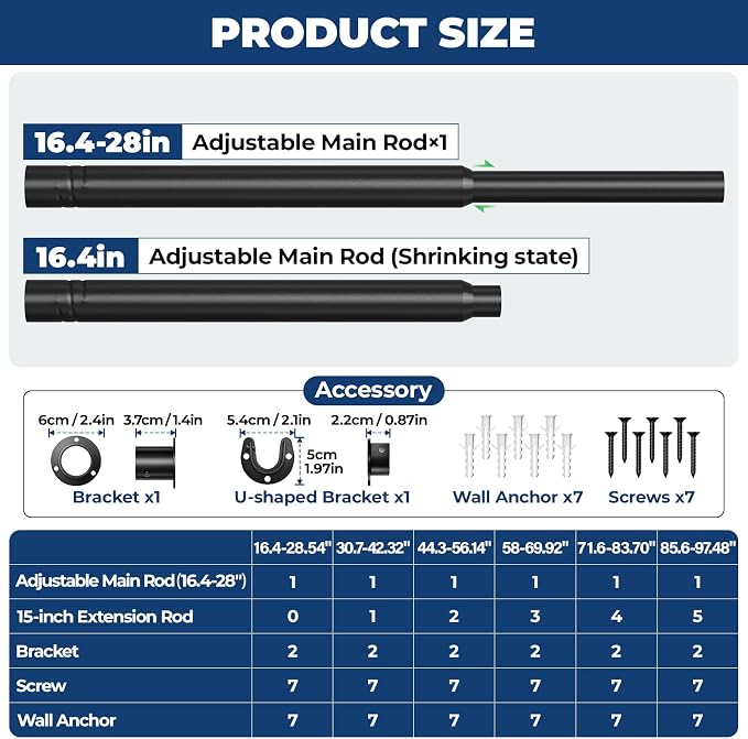 Mavivegue Closet Rod, 17 to 28 Inch Adjustable Closet Rods - Image 2