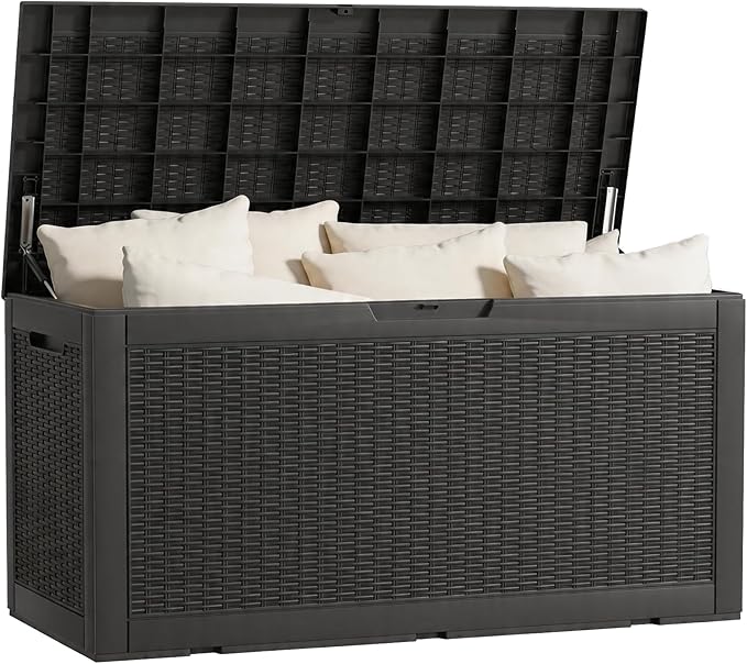 Vixzen 121 Gallon Waterproof Large Deck Box, Lockable Resin Outdoor Storage Box by Vixzen
