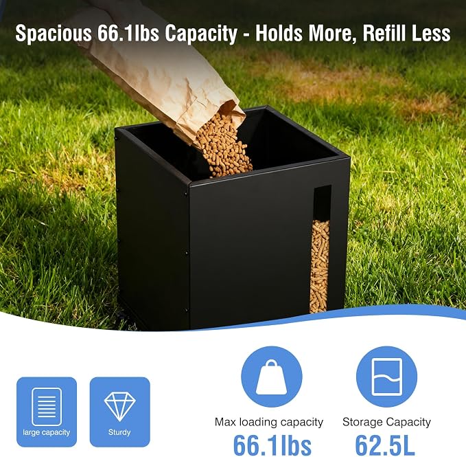 Rayzi 66lb Wood Pellet Storage Bin, Carbon Steel Fuel Pellet Container - Image 3