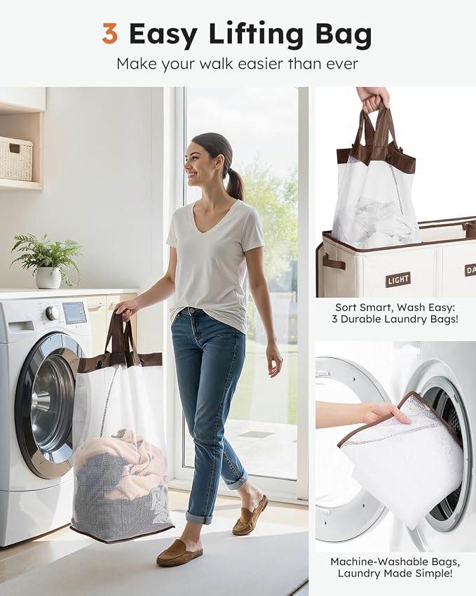 SOLEDI 200L 3-Section Laundry Hamper - Image 4