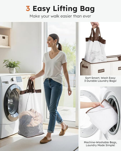 SOLEDI 200L 3-Section Laundry Hamper - Image 4