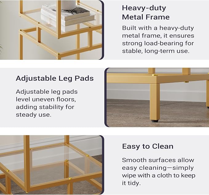 4 Cube Glass Shelf, 4-Tier Bookshelf, Display Shelf Rack, Metal Storage Rack - Image 5