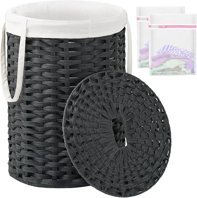 Laundry Hamper with Lid Laundry Basket with Lid 19.0 Gal Round Wicker Laundry by SETVSON