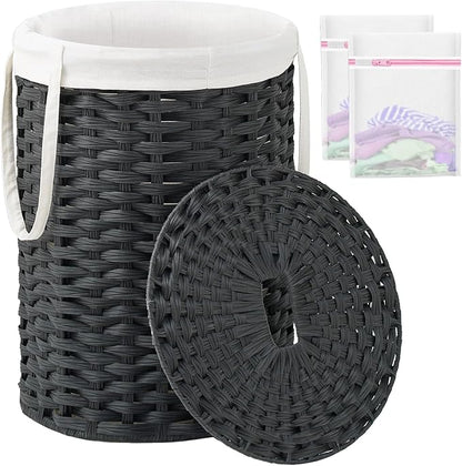 Laundry Hamper with Lid Laundry Basket with Lid 19.0 Gal Round Wicker Laundry by SETVSON