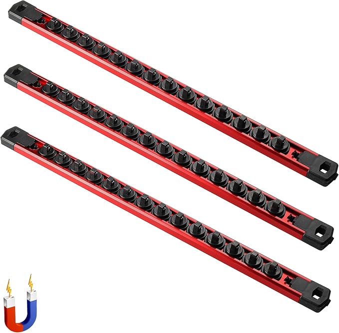 ALOANES 3-Piece Magnetic Socket Organizer, Heavy Duty Aluminum Socket Rails by Aloanes