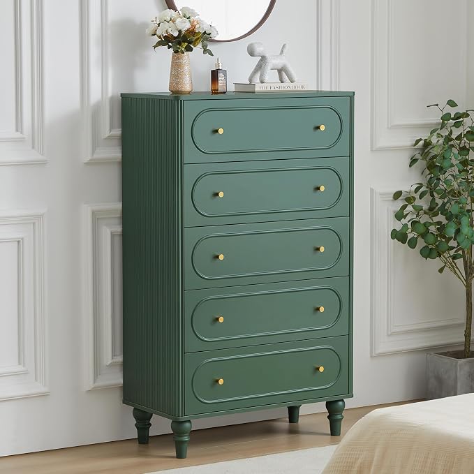 5 Drawer Fluted Dresser for Bedroom, Mid Century Modern Chest of Drawers by ORRD