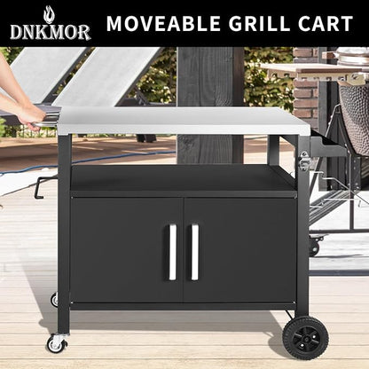 Dining Cart Table with Big Storage Cabinet, Movable Outdoor BBQ Grill Table - Image 4