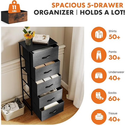 Sweetcrispy 5 Storage Drawer Bedroom Dresser, Tall Dresser - Image 4