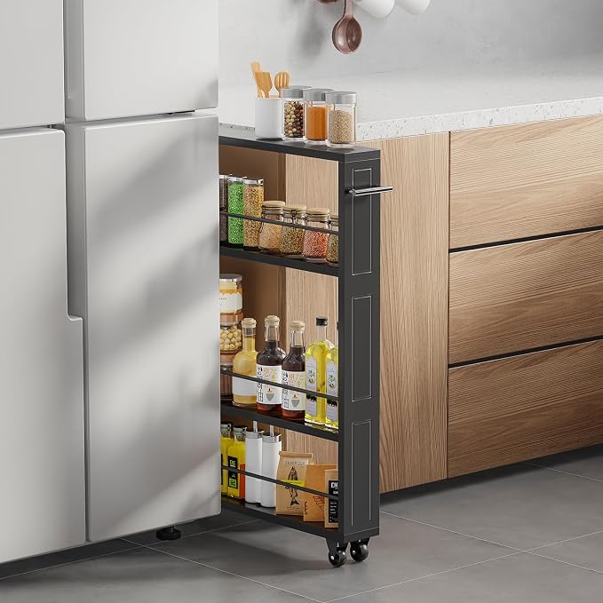 KLM Rolling Storage Cart 4-Tier Black Kitchen Cart - Image 5