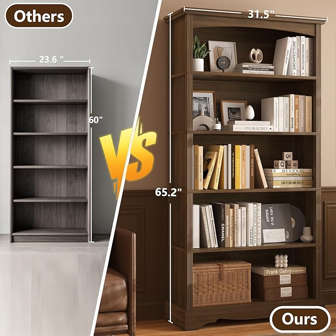 TVU 5-Tier Wooden Bookshelf, 31.5" W x 65" H ×9.9" D Bookshelf - Image 6