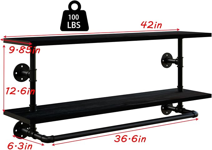 Black Clothes Rack 42in, 2-Tier Wall Mounted Garment Rack - Image 8
