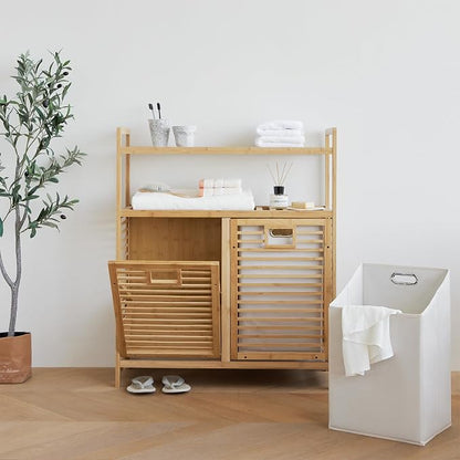 Double Tilt Out Laundry Hamper, Bamboo Hamper - Image 9