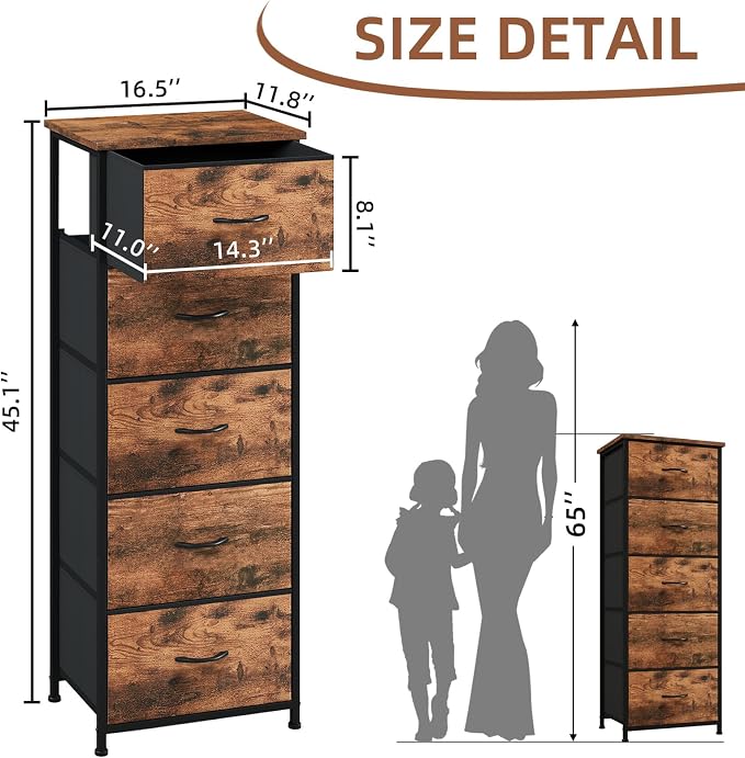Somdot Tall Dresser for Bedroom, 5 Drawer Storage Cabinet, Steel Frame - Image 3