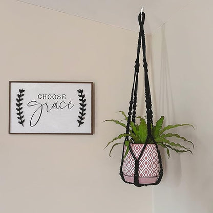 Mkono Macrame Plant Hanger Indoor 35 Inch Hanging Planter Basket Black 1Pc | - Image 4