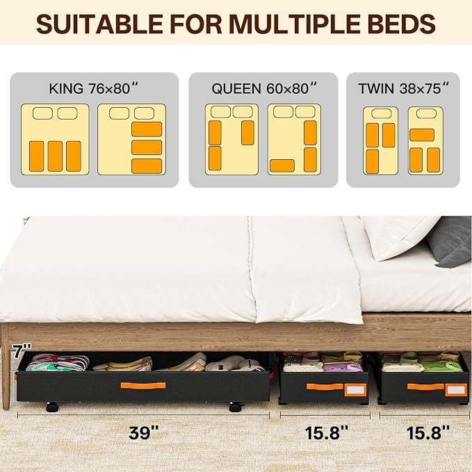 Under Bed Storage with Wheels 39inch, Extra Long Under Bed Storage Bins - Image 6