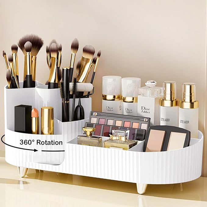 Rotating Vanity Organizer with Brush Holder, Large Spinning Makeup Skincare & by COMFYROOM