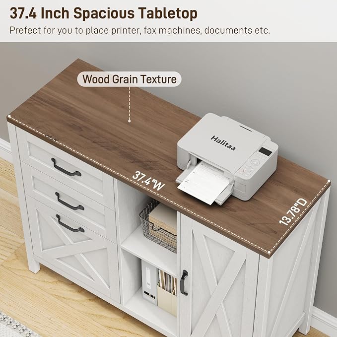 Halitaa 3 Drawer File Cabinet, Farmhouse Style Lateral Filing Cabinet Suitable - Image 4