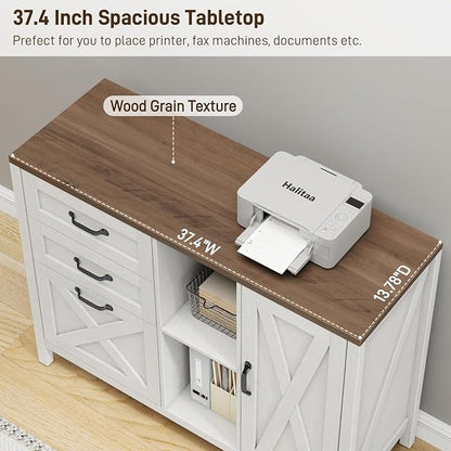 Halitaa 3 Drawer File Cabinet, Farmhouse Style Lateral Filing Cabinet Suitable - Image 4