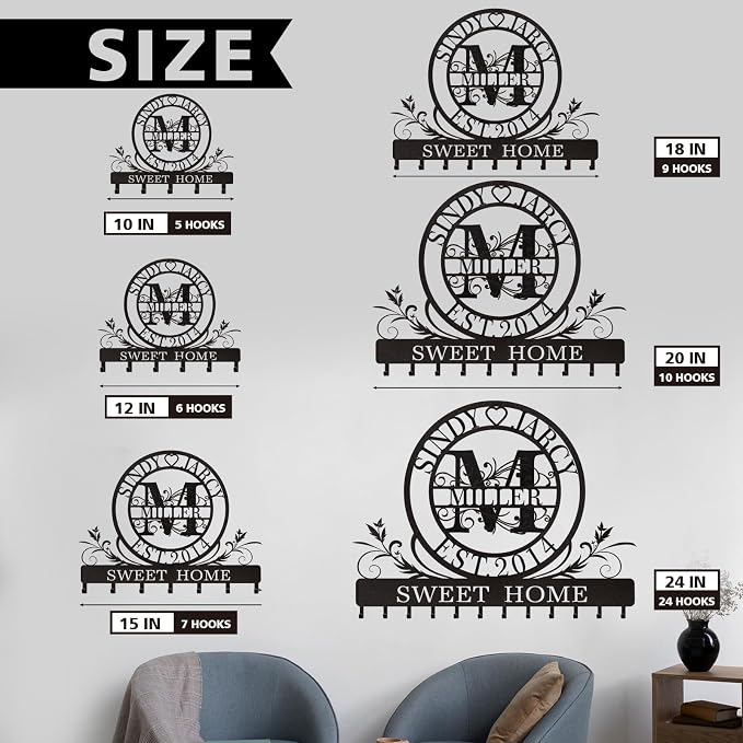 Personalized Key Holder for Wall, Custom Family Name Metal Wall Key Hanger - Image 5