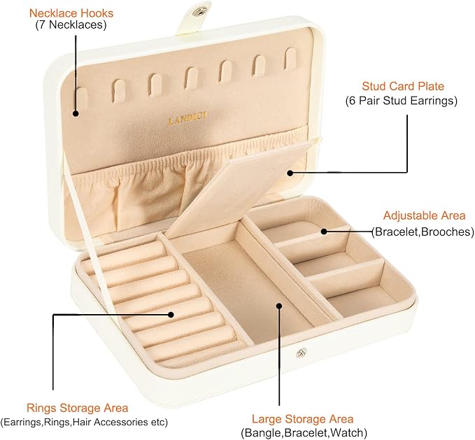 LANDICI Small Jewelry Box for Women Girls, PU Leather Travel Jewelry Case - Image 3