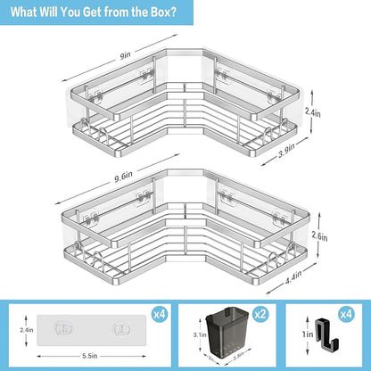 AKTECKE Corner Shower Caddy Shelf Rack: 2 Pack Adhesive Shower Organizer - Image 4