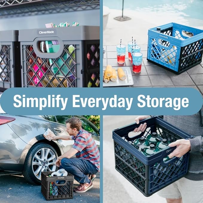 CleverMade Collapsible Milk Crate, 1PK - 25L Stackable Storage Bins - Image 3