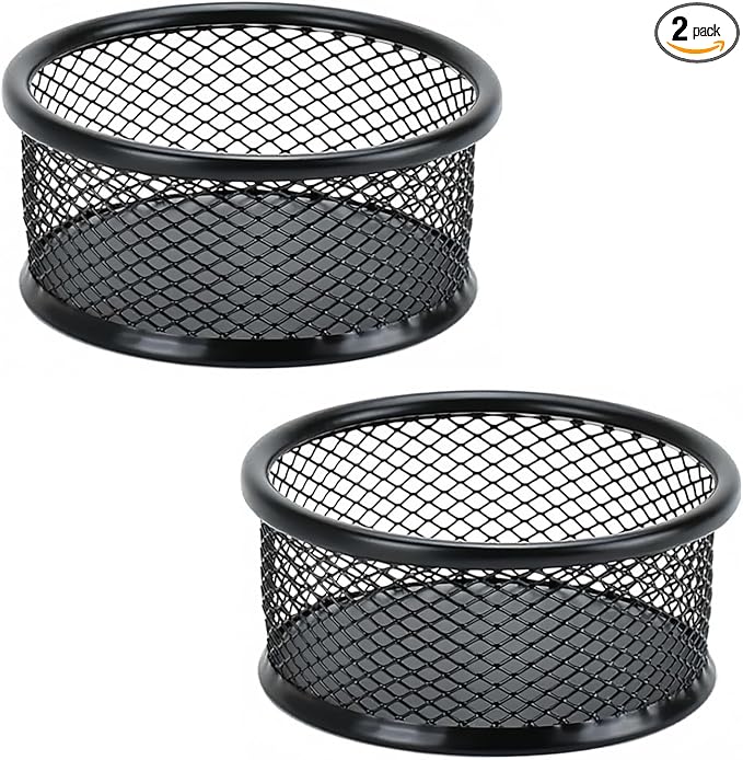 2Pcs Black Minimalist Metal Paper Clip Holder Mesh Paperclip Bowl Binder Clip by Unknown