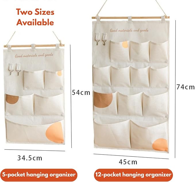 Wall Hanging Organizer with Pockets, Over Door Storage Organizer with Wooden Rod - Image 3