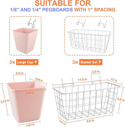 Pegboard Basket Organizers, Peg Board Large Baskets Hooks Bins Cups Tool - Image 3