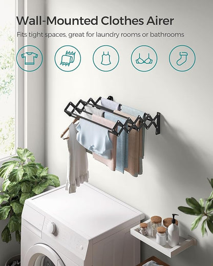 SONGMICS Clothes Drying Rack, Wall-Mounted Drying Rack Clothing, Small - Image 3