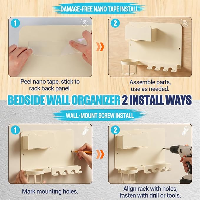 Floating Bedside Wall Shelf, Metal Bedside Wall Organizer - Image 6