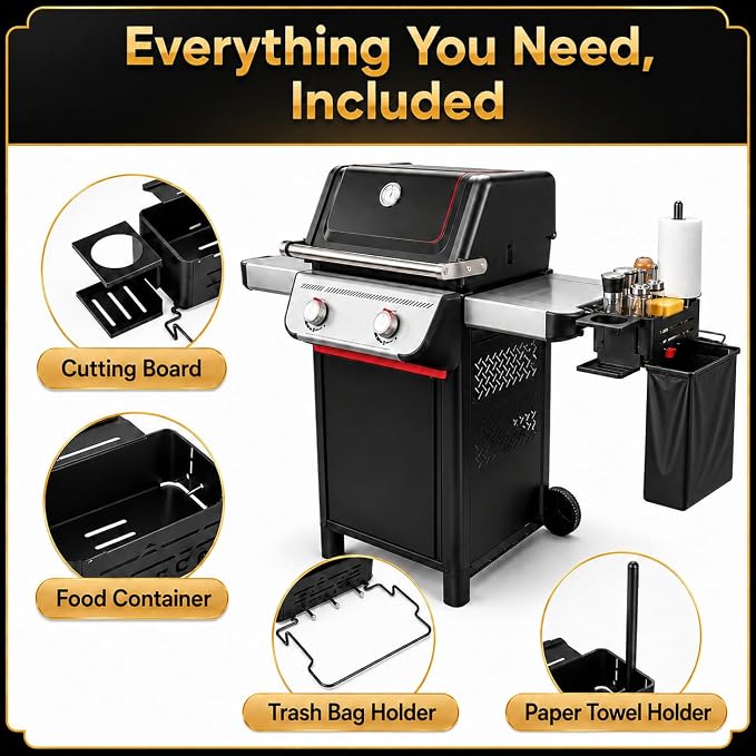 QuliMetal Grill Organizer Kit for Weber Works – Rail‑Mounted Grill Accessory Set - Image 4