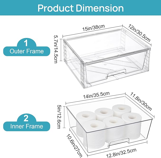 Vtopmart 2 Pack Large Stackable Storage Drawers, Easily Assemble Clear Acrylic - Image 3