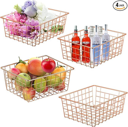 4 Pack Wire Baskets for Pantry Metal Wire Freezer Organizer Bins by LOSYHU