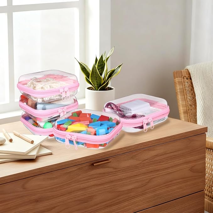 Sanwuta 6 Pcs Clear Hard Zipper Case Hard Plastic Zipper Pouches Transparent - Image 7