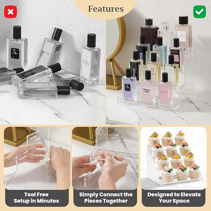 4-Tier Acrylic Display Riser Stand – 22.8x20x18.2cm Clear Perfume Stand - Image 6
