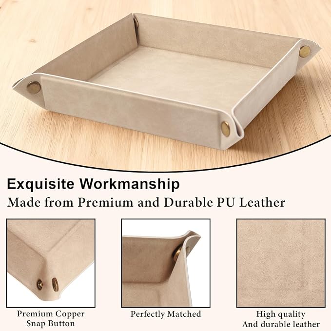 Valet Tray Desktop Storage Organizer – Premium PU Leather Catchall Bedside - Image 4