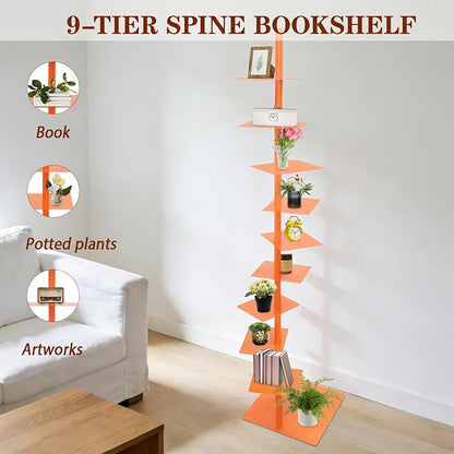 9 Tier Metal Spine Bookshelf Tower, Adjustable Vertical Tower - Image 4