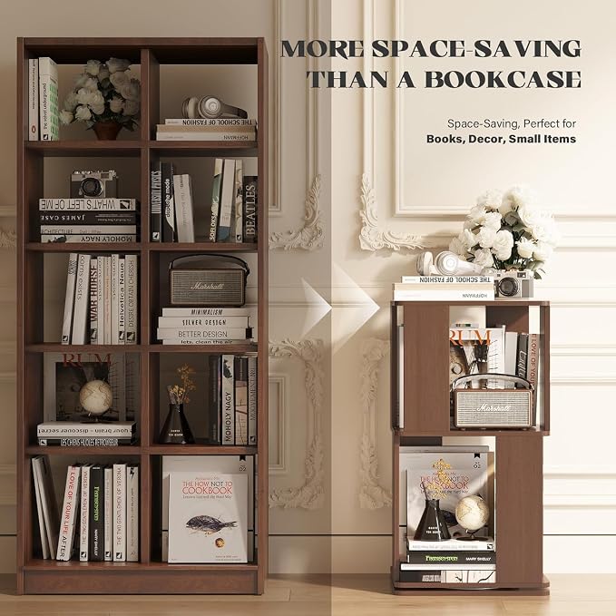 Easyego 2 Tier Solid Wood Rotating Bookshelf, 360° Upgrade Spinning Book Shelf - Image 6