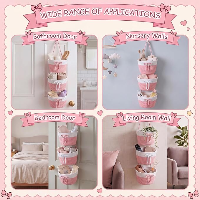 3-Tier Hanging Wall Basket Wall Mounted Woven Basket - Image 6