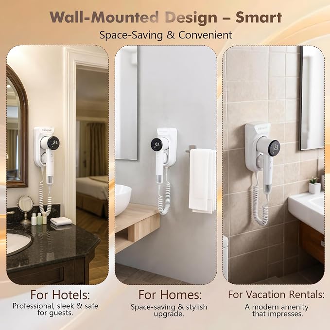 2025 Wall-Mount Hair Dryer 4 Heat 2 Speed Settings High-Speed 1600W Bathroom - Image 2