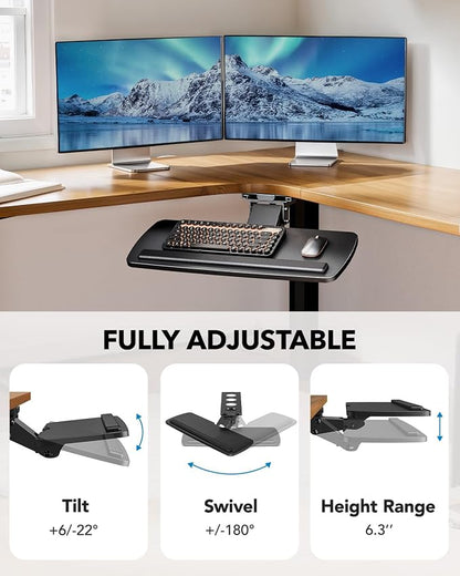 HUANUO Keyboard Tray Under Desk, 360 Adjustable Under Desk Keyboard Tray Slide - Image 3